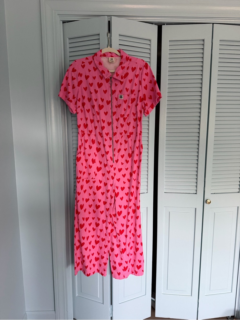 Lucy & Yak RARE Pink Jumpsuit with Red Heart Print